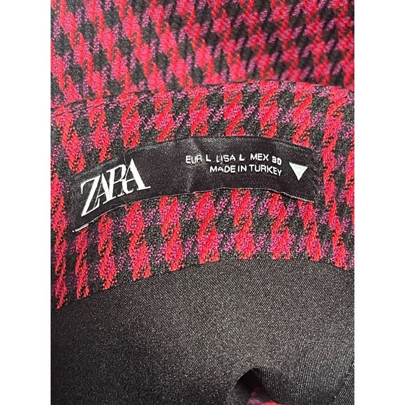 Zara Houndstooth Mini Skirt Red & Black Pattern L Size Made In Turkey - Picture 4 of 5